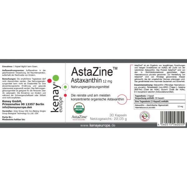 Astazine Astaxanthin 30 Kapseln Etikett